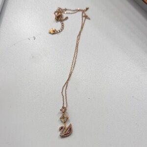 Swarovski Rose Gold Swan Pendant Necklace with Pink Crystals